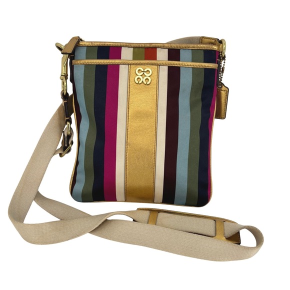 Coach Handbags - Coach Julia Legacy Striped Swingpack Crossbody Bag Gold Multicolor Eclectic